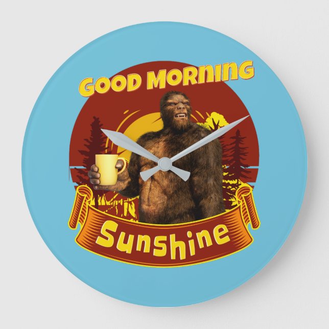 Bra Morgon Sunshine Funny Bigfoot Stor Klocka (Framsida)