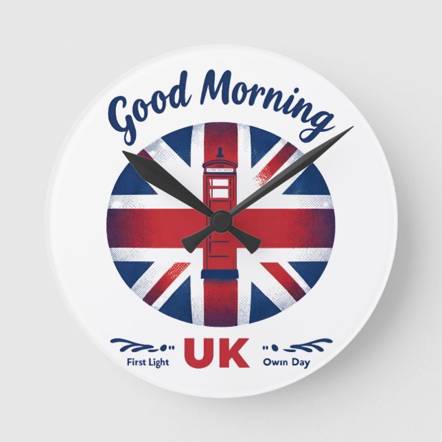Bra Morgon UK - Union Jack & London Mobil Box Rund Klocka (Framsida)