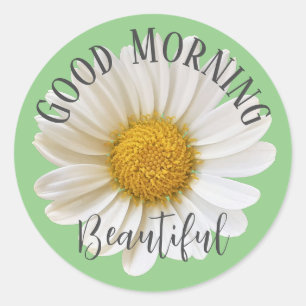Bra Morgon Vit Daisy Sage Grönt Runt Klistermärke