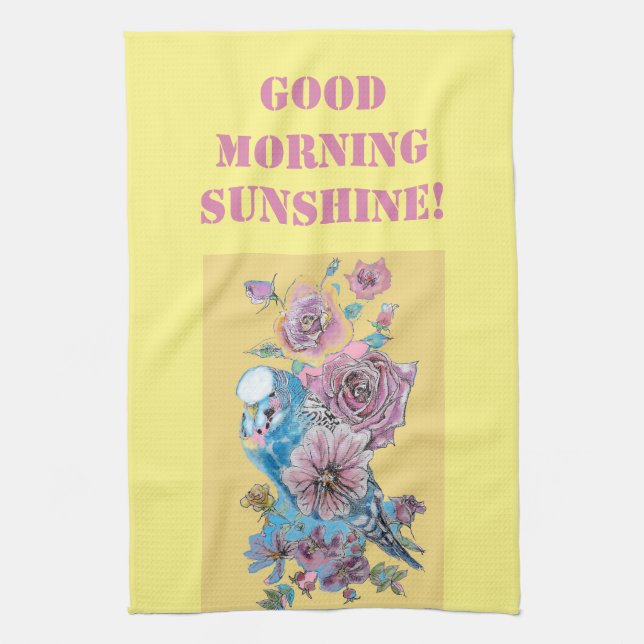 Bra Morgon Watercolor Budgie Ro Kitchen Towel Kökshandduk (Vertikal)