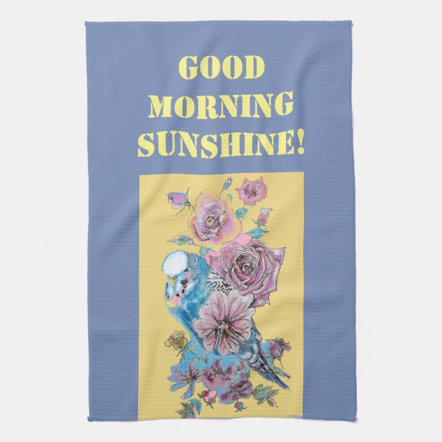 Bra Morgon Watercolor Budgie Ro Kitchen Towel Kökshandduk (Vertikal)