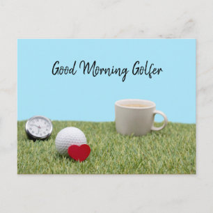 Bra Morgongolfer med golf boll och kaffekort Vykort