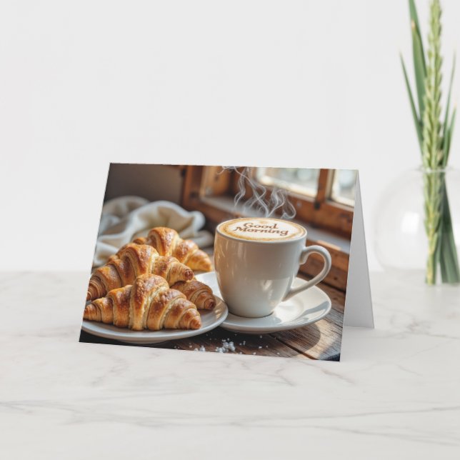 Bra morgonkaffe med krossanter kort (Framsida)
