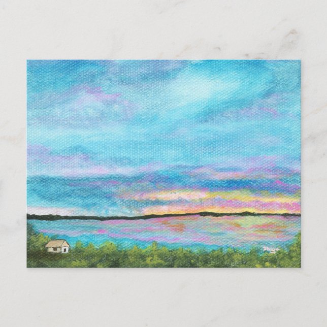 Bra Morgonlandskapskonst Seashore Beach Sunrise Vykort (Framsida)
