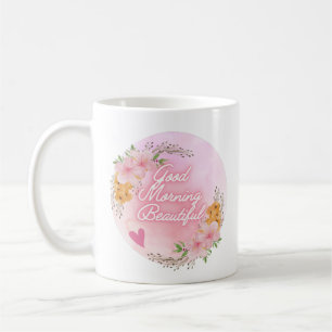 "Bra Morgonvackra" skript, Rosa Blommigt Kaffemugg