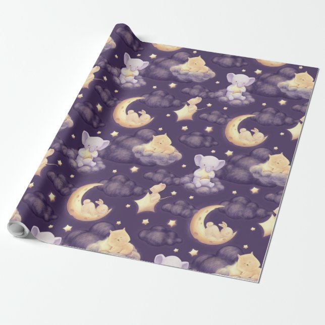 Bra Natt med cute Sömnig Baby djur Presentpapper (Utrullad)