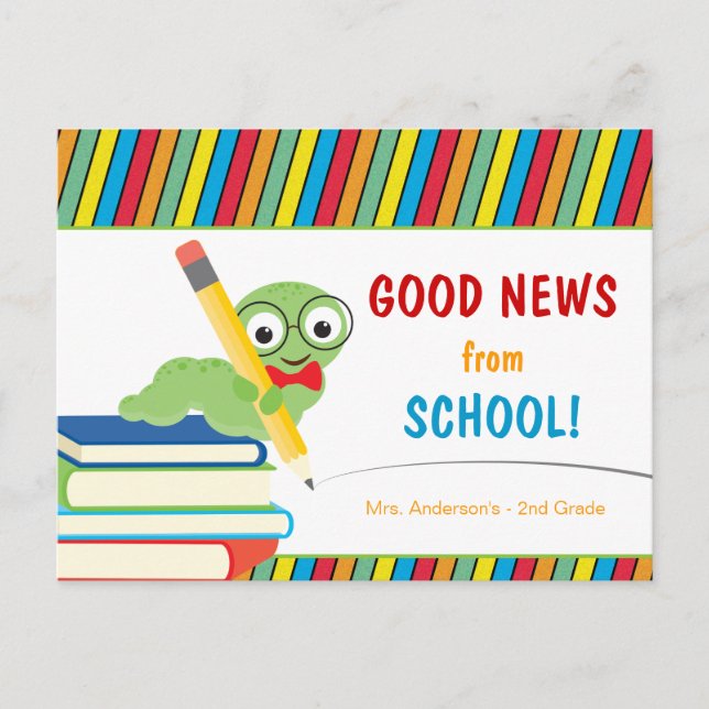 Bra News från skolan med bokmask Vykort (Framsida)