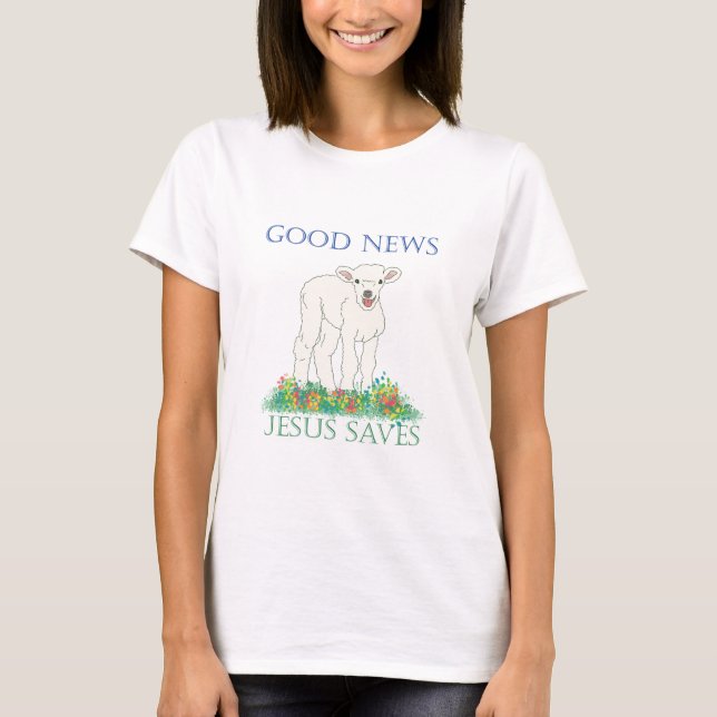 Bra News Lamb, Jesus Saves T Shirt (Framsida)