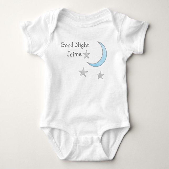 Bra Night (Baby Namn) Blue Måne och Stars Dream Tee Shirt (Framsida)