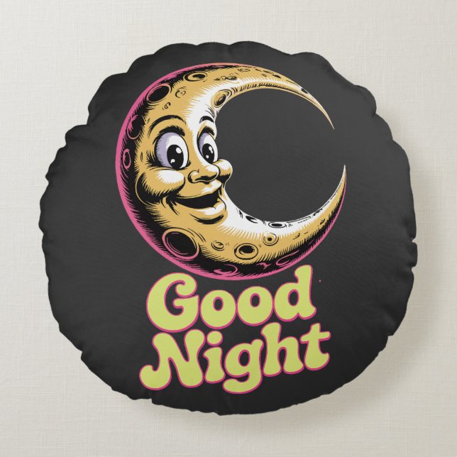 Bra Night Retro Måne Rund Kudde (Framsidan)