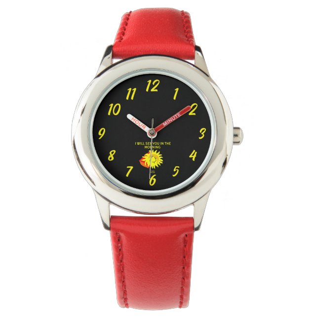 Bra Night Sol Kids Red Leather Watch Armbandsur (Framsida)