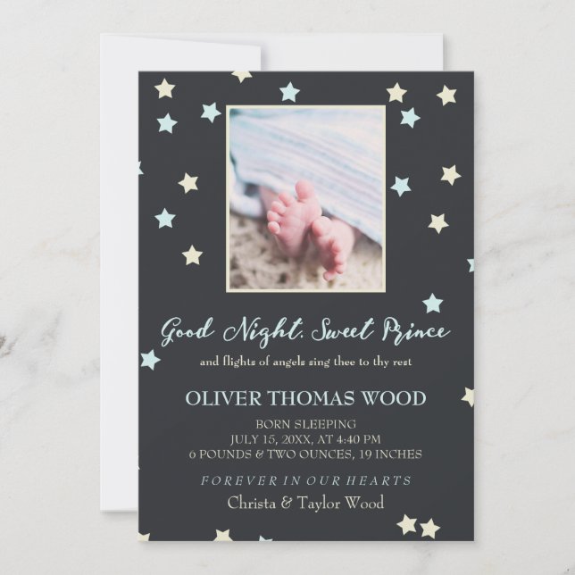 Bra Night Sweet Prince Baby Memorial-meddelande Meddelande (Framsida)