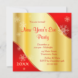 Bra Nyårsafton Party 2022 om guld och röd Inbjudningar