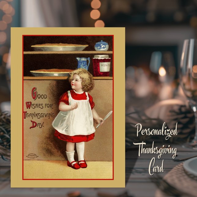 Bra Önskemål för Thanksgiving Dag Anpassningsbar V Helgkort (Vintage Good Wishes for Thanksgiving Day Custom Card with editable message. Just add your name!)