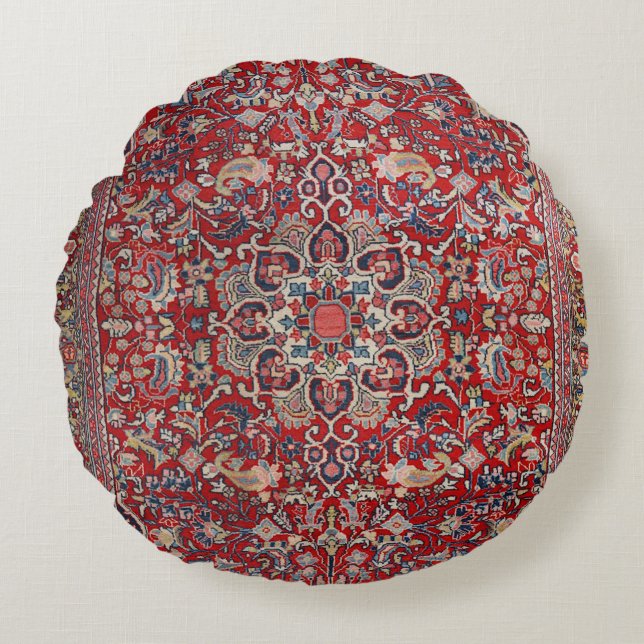 Bra Persia Bijar Red Blue Gult  Rund Kudde (Framsidan)
