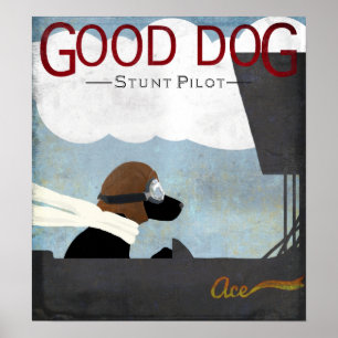 Bra pilot- hundjippo - svart hundflyg poster