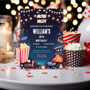 bra pojke Camping Popcorn Movie Night 13-årsdag Inbjudningar