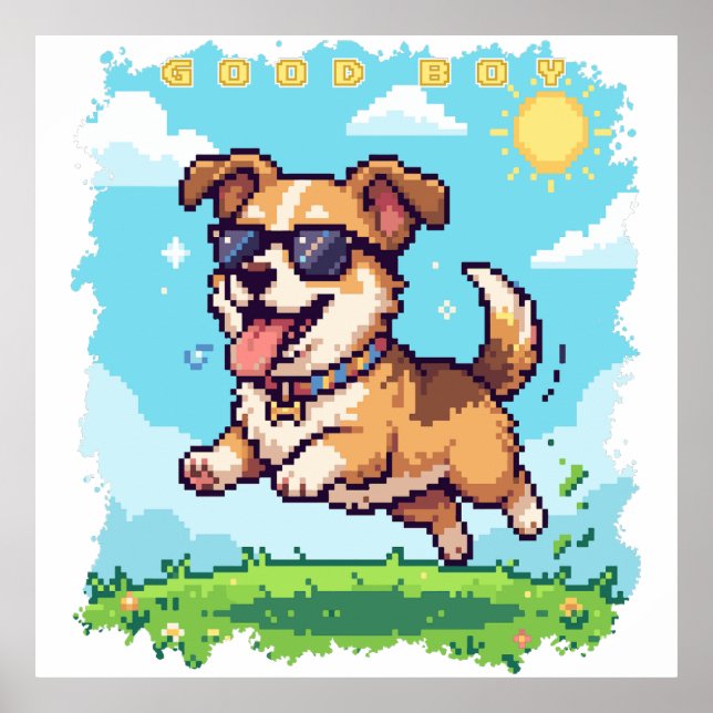 Bra Pojke Pixel Valp Retro Speldesign Poster (Framsidan)