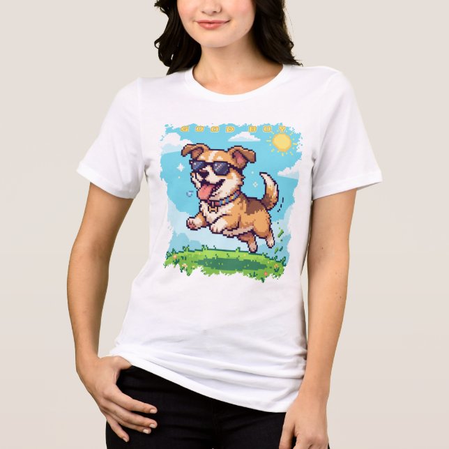 Bra Pojken Pixel Valp Retro Speldesign T Shirt (Framsida)