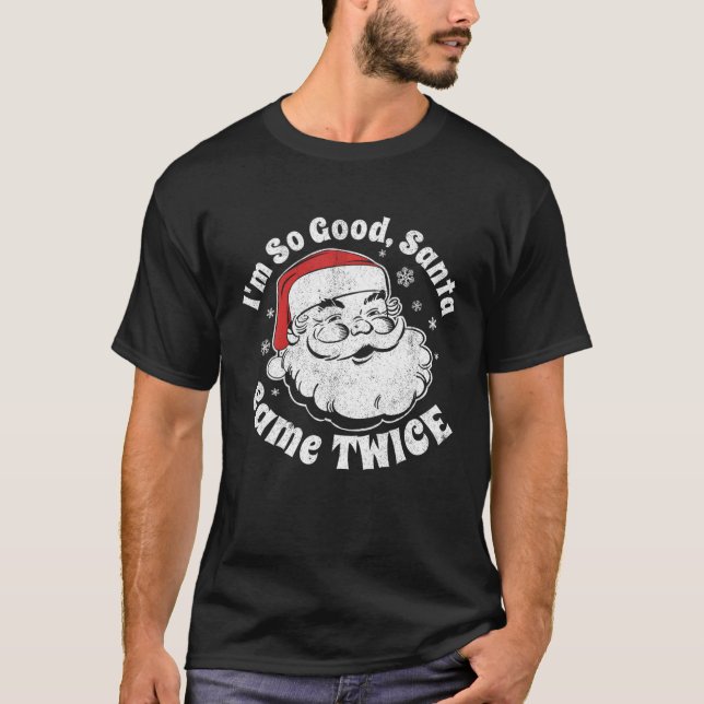Bra Santa Came Twice Funny Retro-jul T Shirt (Framsida)