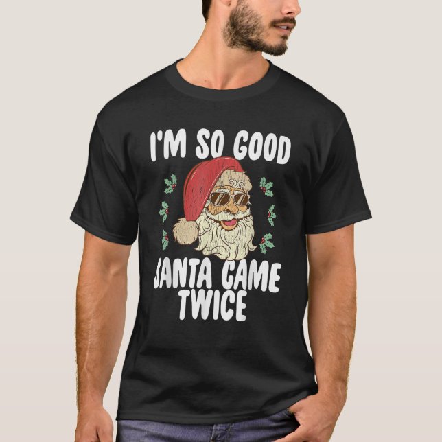 Bra Santa Came Twice Naughty Retro Christm T Shirt (Framsida)
