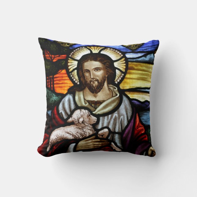 Bra Shepherd, Jesus på nedfläckad glas Kudde (Framsida)