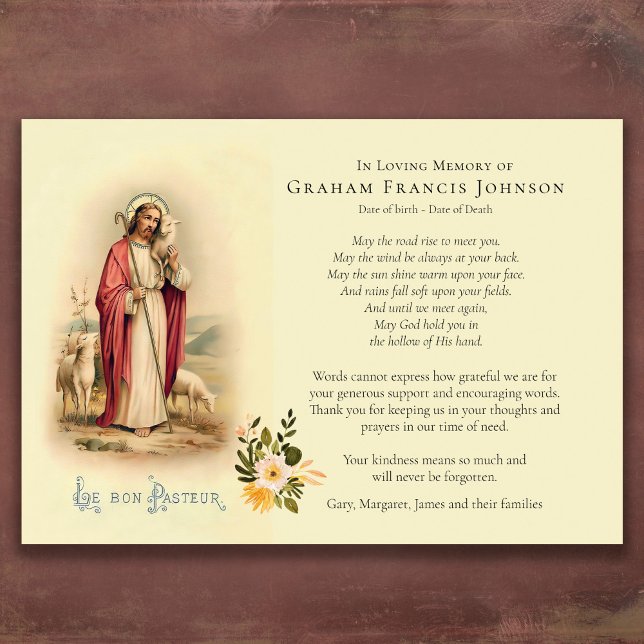 Bra Shepherd - tack för ditt kort (Jesus Good Shepherd Catholic Religious Bereavement Sympathy Funeral Thank You Card)