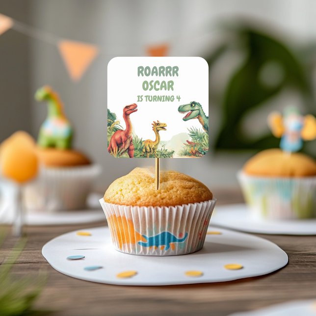 Bra Time Dinosaur Party Fyrkantigt Klistermärke (Skapare uppladdad)