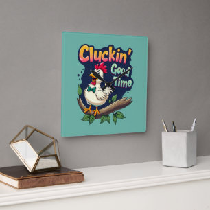 Bra Time Funny Chicken Illustration Fyrkantig Klocka