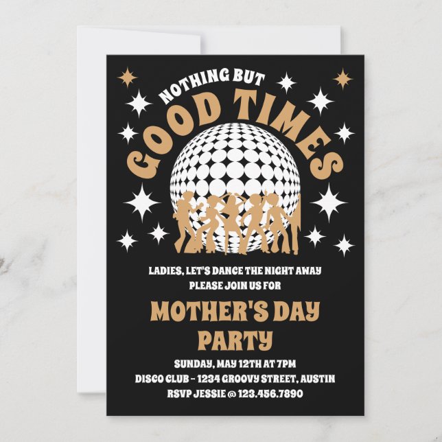 Bra Times Groovy Black & Guld Mors dag Party Inbjudningar (Framsida)