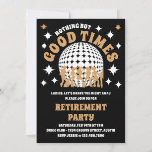 Bra Times Groovy Black och Guld Pension Party Inbjudningar