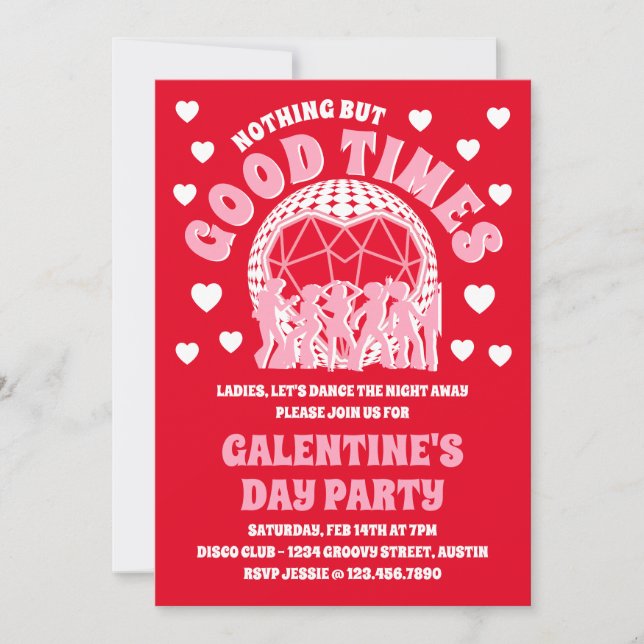 Bra Times Groovy Red Valentines Galentine's Day Inbjudningar (Framsida)