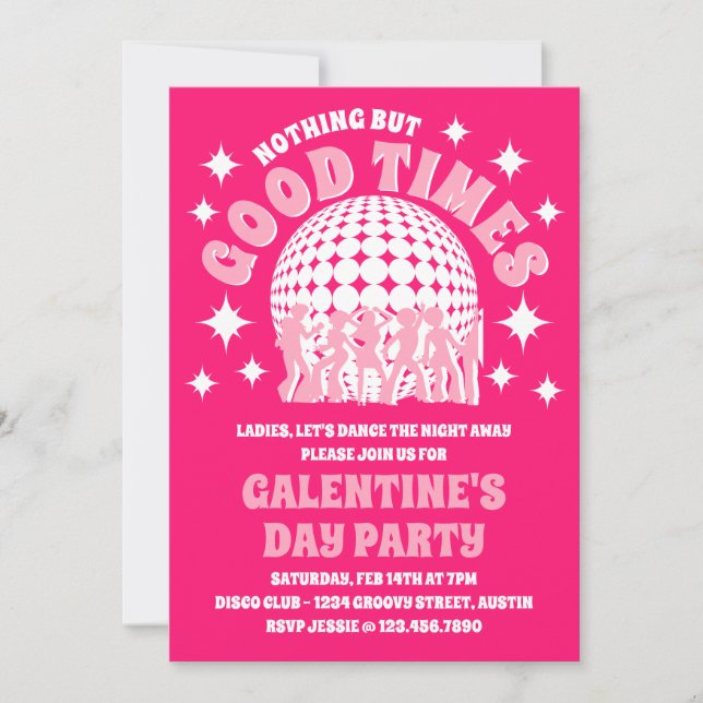 Bra Times Groovy Rosa Galentine's Day Party Inbjudningar (Framsida)