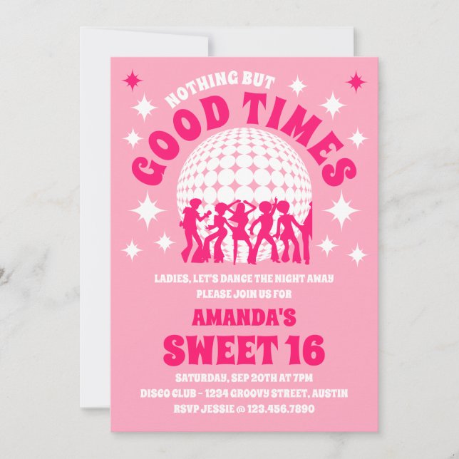 Bra Times Groovy Rosa Sweet 16 Party Inbjudningar (Framsida)