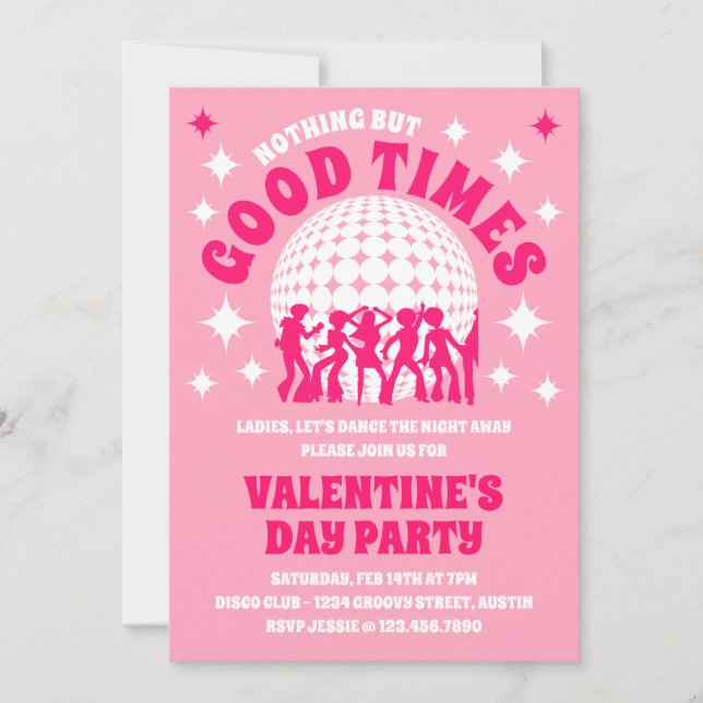 Bra Times Groovy Rosa Valentine Day Party Inbjudningar (Framsida)