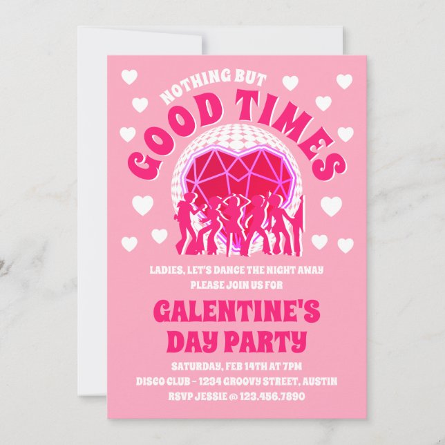 Bra Times Groovy Rosa Valentines Galentine's Day Inbjudningar (Framsida)
