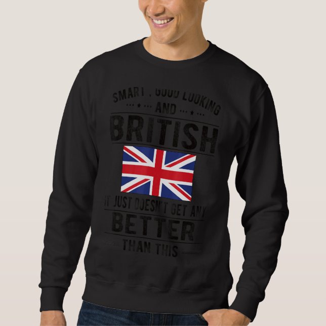 Bra Tittar British Flagga Underbar Britain Ro Lång Ärmad Tröja (Framsida)