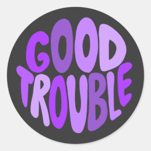 Bra Trouble Lila Lettering Runt Klistermärke