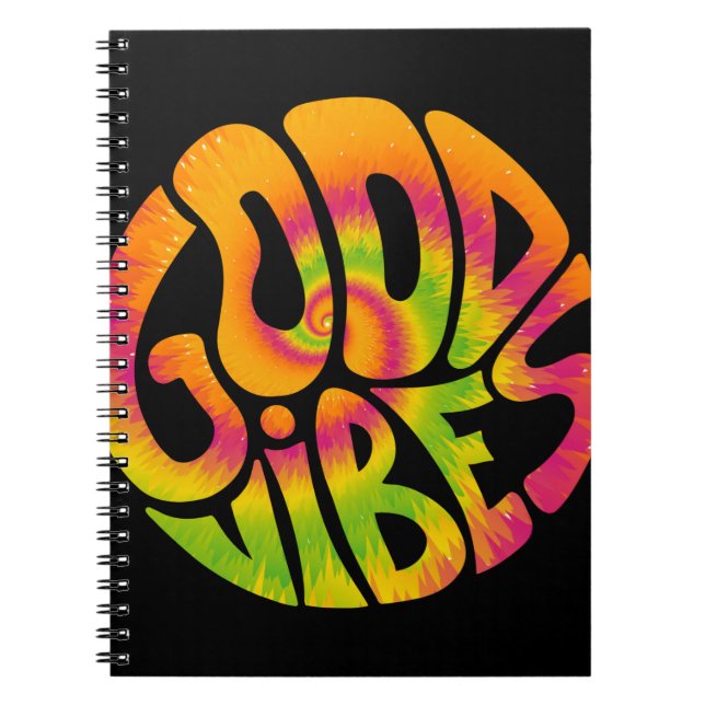 Bra vibes citat. Tie dye psychedelic surreal font Anteckningsbok (Framsidan)