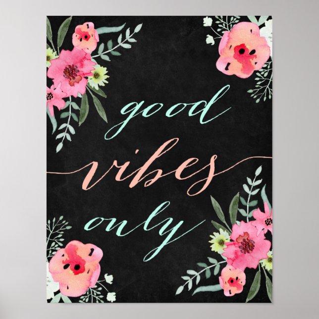 Bra vibes endast Chalkboard-citatteckart Poster (Framsidan)