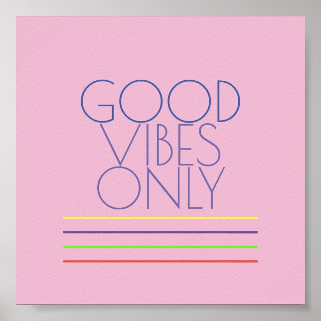 bra vibes endast citattecken på blå text på rosa poster (Framsidan)