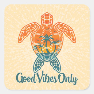 Bra Vibes Endast Tropical Sunset Sea Turtle Design Fyrkantigt Klistermärke