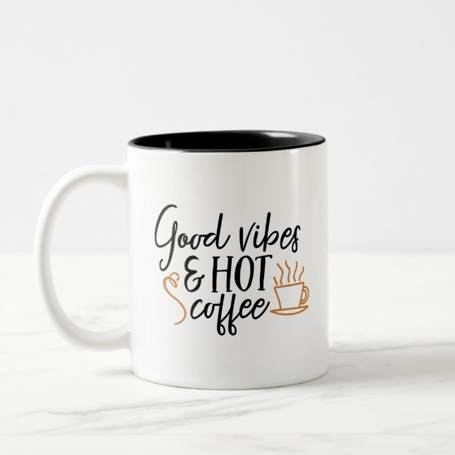 Bra vibes- och kaffecitationsteckenmugg Två-Tonad mugg (Vänster)
