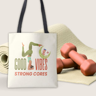 Bra Vibes Strong Cores Pilates Quote Fitness Yoga Tygkasse