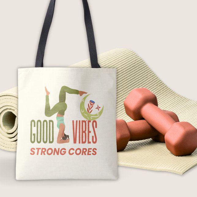 Bra Vibes Strong Cores Pilates Quote Fitness Yoga Tygkasse (Good Vibes Strong Cores Pilates Quote Yoga Fitness Tote Bag)