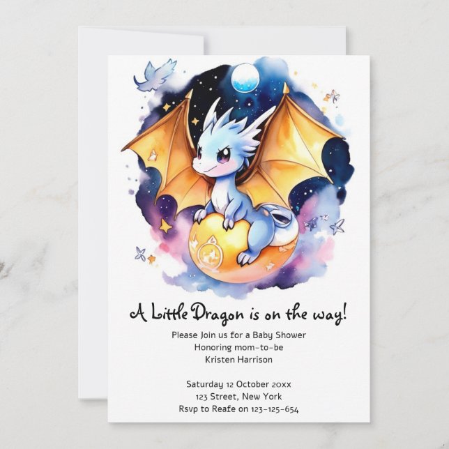 Bra vid körning: Dragon Baby Shower Inbjudningar (Framsida)