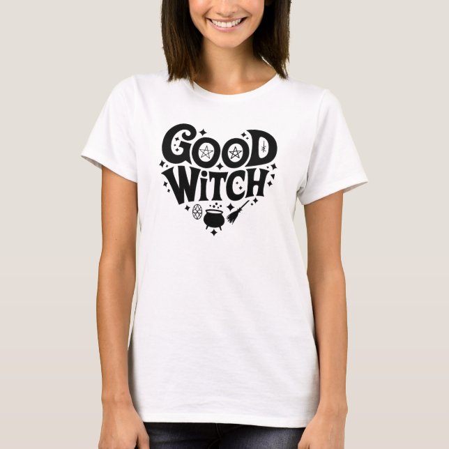 Bra Witch Black and White Womens Halloween T Shirt (Framsida)