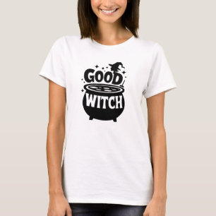 Bra Witch Black and White Womens Halloween T Shirt