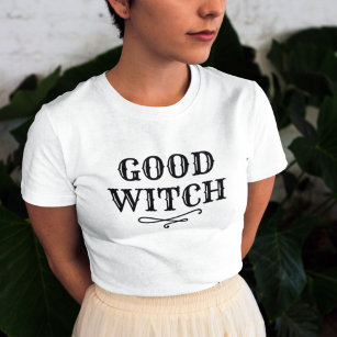 Bra Witch Black and White Womens Halloween T Shirt
