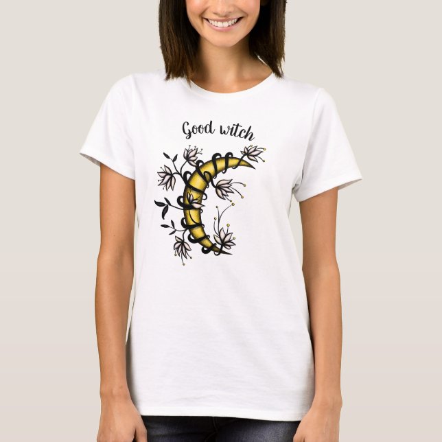 Bra Witch Blommigt Måne Magic Witchy Pagan T Shirt (Framsida)